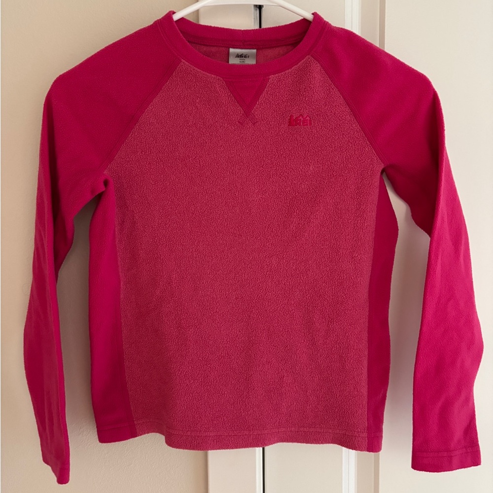 Girls Long Sleeve Fleece Mid-layer Pullover Sweater Top, Size 8 Small, Hot Pink